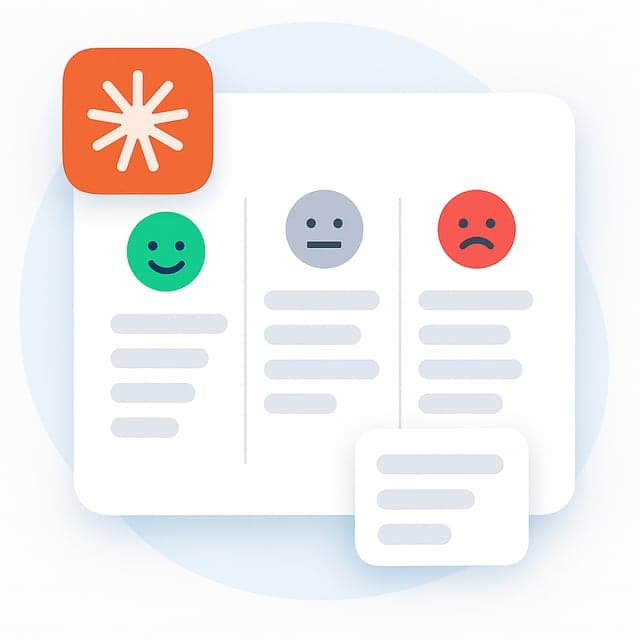 Claude scores each mention positive, neutral or negative and tags the topic, so hundreds of comments become a handful of themes.