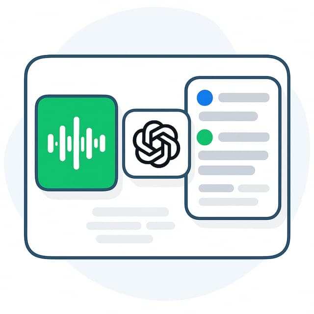Whisper turns the audio into a clean transcript, speakers separated and filler removed.